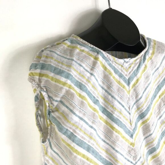 Coldwater Creek Striped 100% Linen Top Women's Petite Medium Casual Summer Woven - Picture 5 of 11